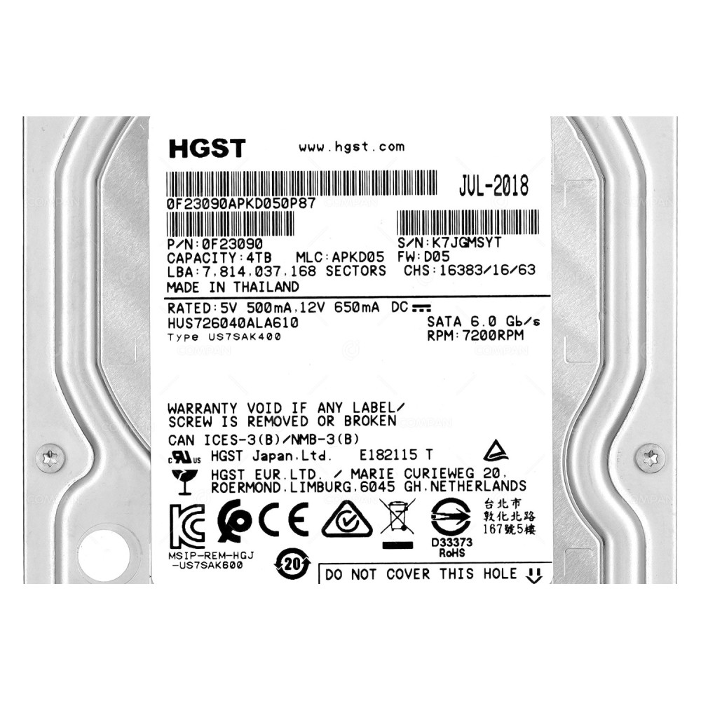 HUS726040ALA610 HITACHI HDD 4TB 7.2K SATA 6G 128MB CACHE 3.5" LFF